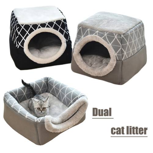 Pet Cat Nest Dual Use Warm Soft Sleeping Bed Pad For Pet Dog Non-slip Breathable Cat House Dog Sleeping Washable Mat Blanket