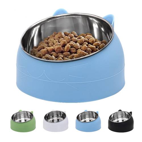 Cute Cat Bowl Cats Kitten Food Drink Water Feeder Pet Stainless Steel Food Bowl Pet Feeding Supplies