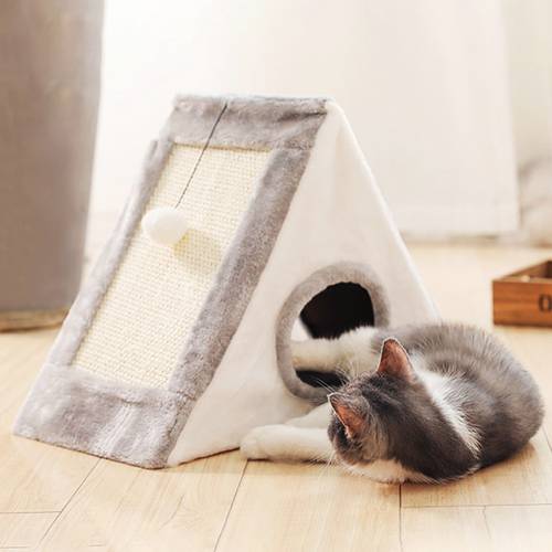 Puppy Kennel Kitten Sleeping Cave Unique Indoor Warm Soft Cozy Funny Small Pet House Detachable Cat Nest with Scratcher Portable
