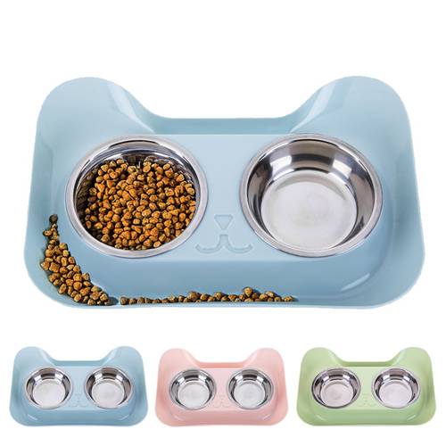 Double Dog Cat Bowls Non-spill & Non-skid Design Food Water Feeder for Small Dogs Cats Feeding Stainless Steel Pet Bowl Supplies