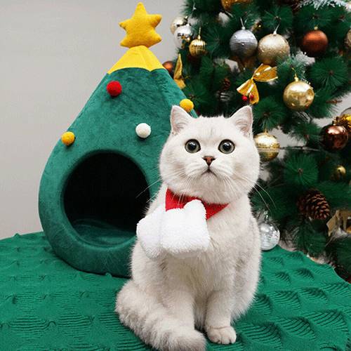 Christmas Dog Cat Bed House Soft Nest Tree Shape Pet Bed Cat Cave Tent Garbage Cat House Cat Pet Bed Mat