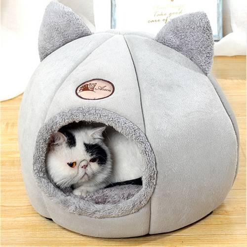 cat kennel Deep sleep comfort in winter kitten bed basket Removable house cats pets tent cozy cave beds With Non-slip Bottom
