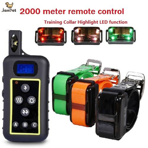 JANPET 2000meters Remote Control Hunting Dog Training Collar Electric Dog Shocking Collar with Hight Light LED function
