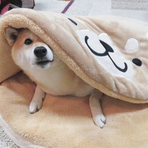 Japanese Creative Dorayaki Shiba Inu Pet Nest Bed Cartoon Short Plush Round Cat Small Medium Dog Mat Soft Litter Pet Products