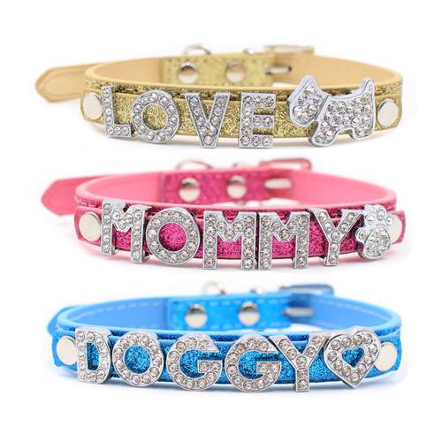Pet Dog Collars with Buckle Puppy Cat Necklace Free 10MM Rhinestone Letters & Charms Personalized DIY Name Dog Collar