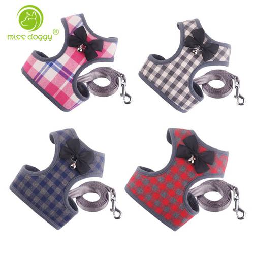 Plaid Dog Harness and Leash Set Pet Cat Vest Harness With Bowknot Mesh Padded For Small Puppy Dogs Chihuahua Yorkies Pug 10A