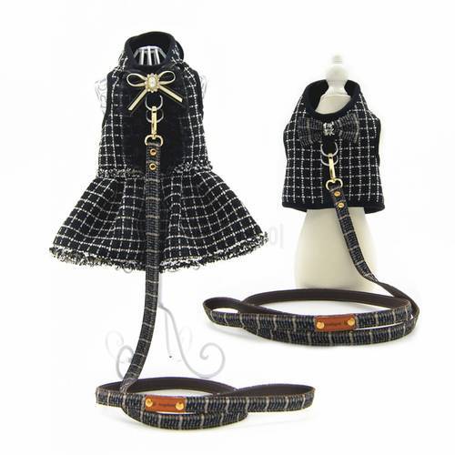 Black Plaid Dog Princess Tutu Dress Skirt Warm Dog Clothes Small Pet Cat Dog Harness Vest And Leash Puppy Collar Leads