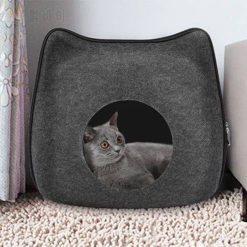 Natural Felt Cat Pet Cave With Cushion Zipper Detachable Cat Cave Bed Breathable Cat Bed for Cats House Pet Accessories Shelter