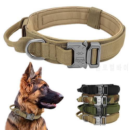 Military Tactical Dog Collar Durable Nylon Pet Training Collars Necklace With Handle Strong For Large Dogs French Bulldog