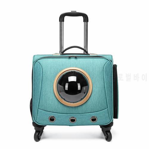 Hands-free Pet Dog Cat Carrier Trolley Case Space Capsule Travel Bags For Small Dogs Chihuahua Stroller Car Travel Accessories
