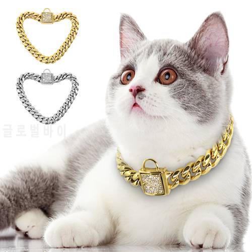 Stainless Steel Cat Pet Chain Collar Punk Cool Puppy Dog Neck Chain Collar Fashion Silver Gold Show Collar for Cats Small Dogs