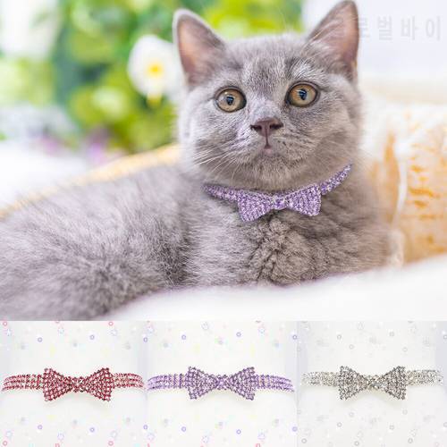Bling Rhinestone Cat Dog Collar Necklace Kitten Puppy Necklaces Small Dogs Cats Collars With Crystal Bowknot Pet Accessories