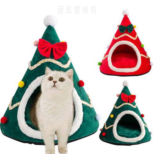 Christmas Pet Bed Cute Soft Cat Tent Pet Cuddling Nest for Cats Kittens Small Animals