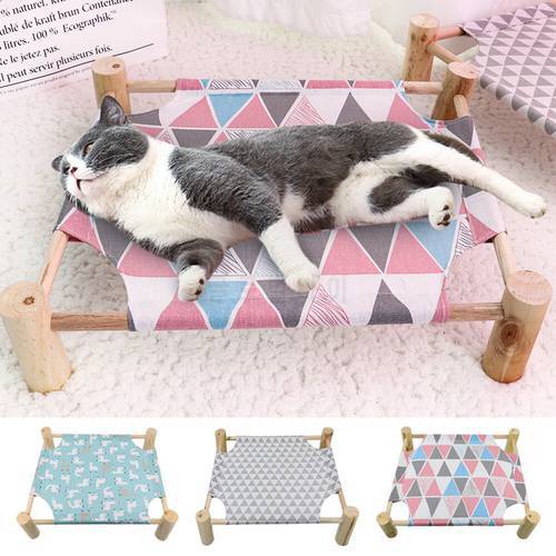 Cat Hammock Bed House Wood Canvas Pet Puppy Cat Lounge Bed For Small Dogs Cats Lazy Mat Cushion Lounger Pet Sleeping Supplies