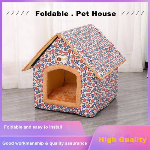 Foldable Pet House Kennel With Mat Warm Dog Bed Cushion Portable Puppy Basket For Small Medium Dogs Portable Indoor Cat Tent