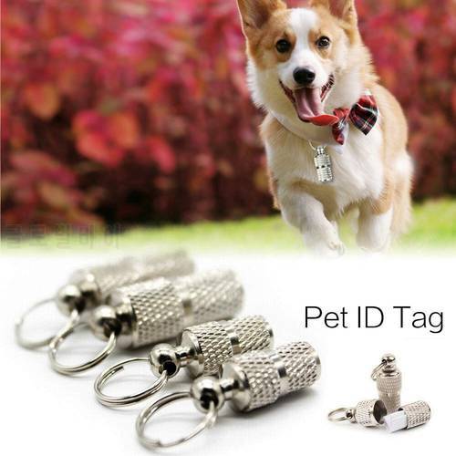 Pet Dog Cat ID Tags Pet Supply Silver Aluminum Alloy Collar Attached Address Label Empty Tube