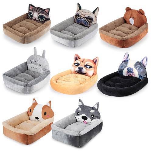 Cat Panda Head Square 3D Pet Nest Cartoon Fleece House For Dog Puppy Bed Bench Dog Cushion Warm Winter Puppy Mat Pad Kennel