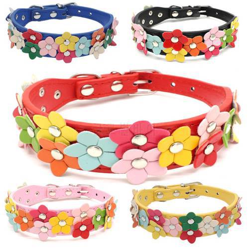 Flower Dog Collar Cute Leather Studded Dogs Necklaces Pet Collars For Small Medium Dogs 8 Colors For Chihuahua XS-M DOGGYZSTYLE