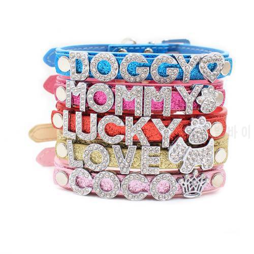 Fashion Custom Personalized DIY Name Leather Dog Collars with Rhinestone Letters Bling Puppy Cat Collar For Small Dogs Chihuahua
