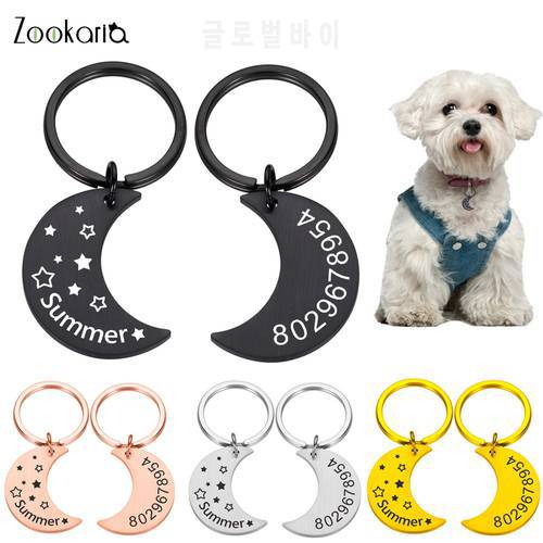 Personalized Collar Pet ID Tag Engraved Pet ID Name Phone Number for Cat Puppy Dog Tag Pendant Keyring Moon Pet Accessories