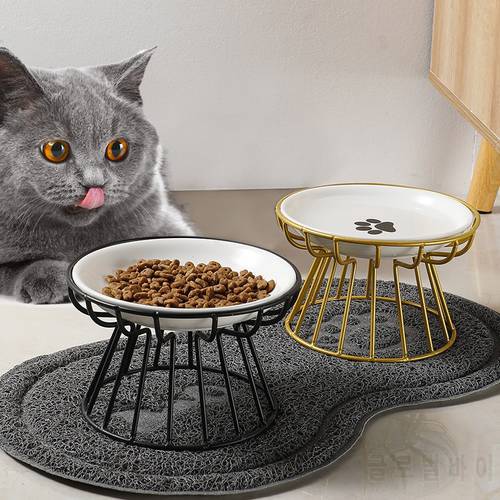 New Fashion Pet Cat Bowl High-end Various Cartoon Paw Patterns Stainless Steel Shelf Ceramic Bowl Feeding for Dog Cat Pet Feeder