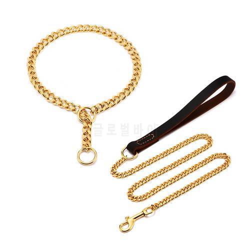 Stainless Steel Dog Chain Metal Training Pet Collars Thickness Gold Slip Dogs Collar and Leash for Large Dogs Pitbull Bulldog