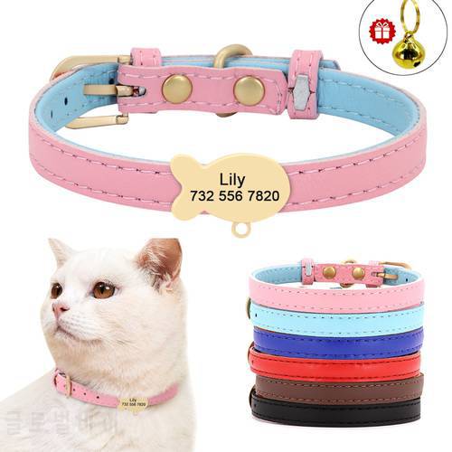 Cute Cat Personalized ID Collar Engraved Kitten Puppy Name Collars Necklace For Small Medium Cats With Bell Fish Tag Nameplate