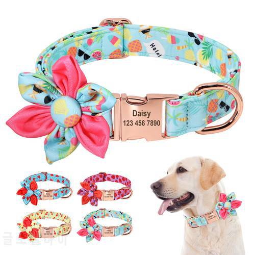 Floral Personalized Dog Collar Fruit Printed Customized Pet ID Collars Free Engraving Dog Accessories For Small Medium Dogs Cats