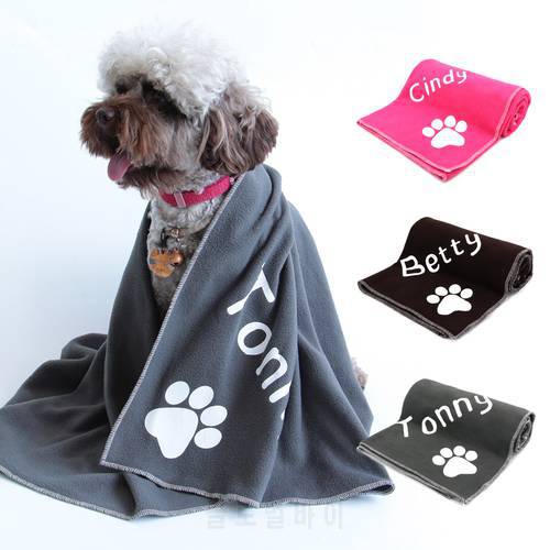 Coral Fleece Dog Blanket Personalized Pet Sleeping Blankets Free Print Name Paw Pattern Small Large Dogs Cat Shower Bath Blanket