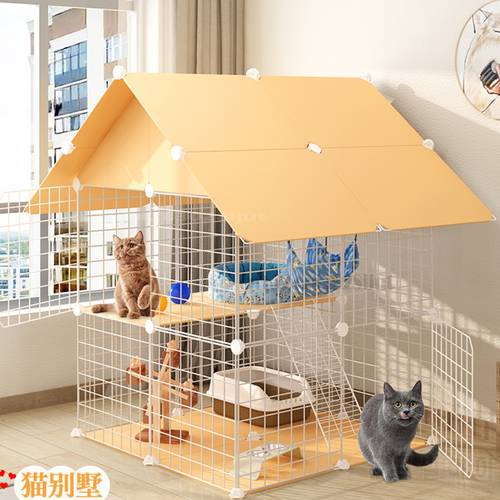 Multi-layer Cat Cage with Roof Big Cat Villa Cat Apartment Freely Assemble Can Put Litter Box