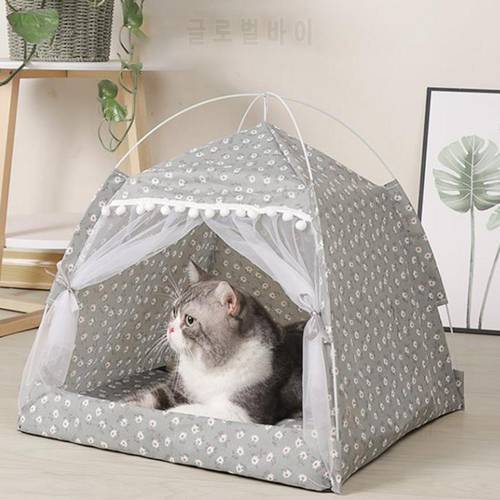 Cat Sleeping Nest Semi-Enclosed Cat Tent House Breathable Pet Hut Shelter With Screen Door For Summer Pet Bed Supplies