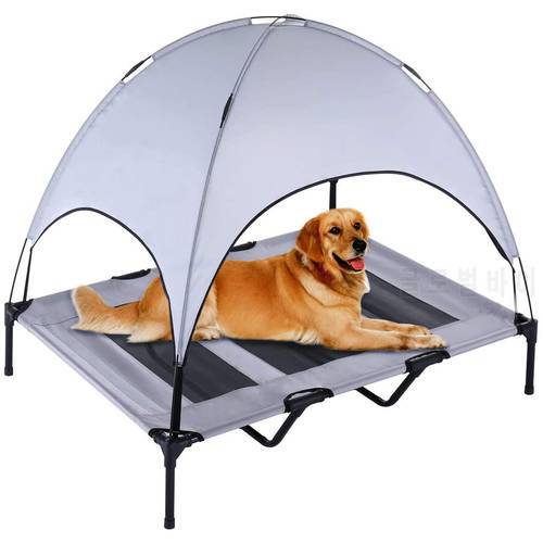 XLarge Outdoor Dog Bed, Elevated Pet Cot with Canopy, Portable for Camping or Beach, Durable 1680D Oxford Fabric