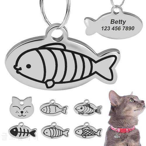 Custom Engraved Cat ID Tag Cute Fish Shape Kitten Cats Nameplate Anti-lost Pet Tags For Cat Collar Necklace Pet Accessories
