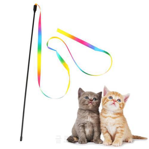 Funny Cat Teaser Stick Rainbow Ribbon Plush Toy Interactive Dog Toy Product Colorful Play Wand Stick For Cat Kitten Pet Supplies