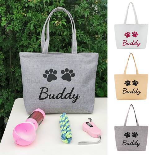 Custom Canvas Dog Tote Bag Personalized Dog Travel Bag With Your Pet&39s Name For Dogs Outdoor Traveling Portable Snack Bottle Bag