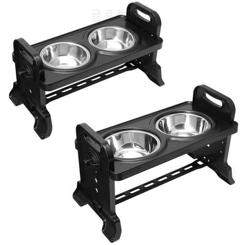 Anti-Slip Elevated Double Dog Bowls Adjustable Height Pet Feeding Dish Feeder