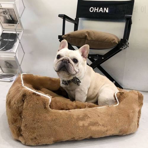 Designer Pet Dog Bed,Winter Fur Warm Dog Sofa for Medium and Large Dogs,Chihuahua French Bulldog Fashion Print Luxury Kennel