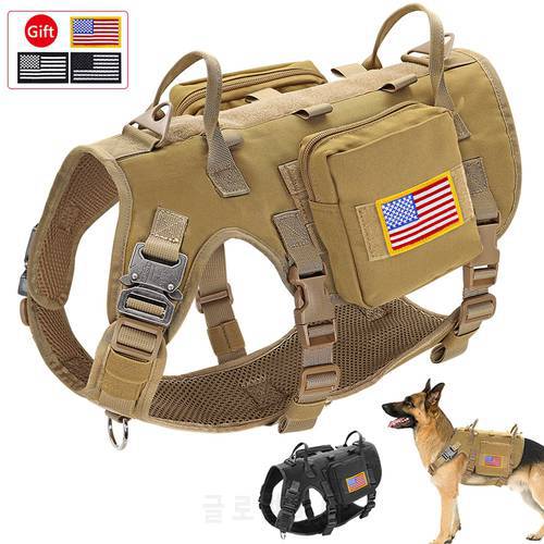 Durable Tactical Military Dog Harness Strong Nylon Pet Vest Working Dog Training Harness With 2 Bag 3 Flag For Small Large Dogs
