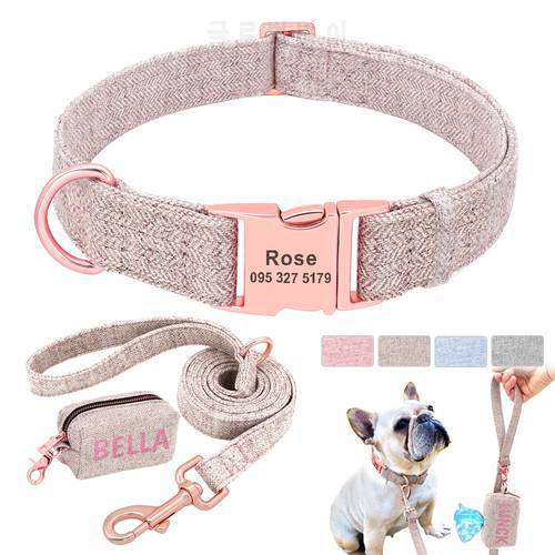 Personalized Dog Collar Leash Set Custom Pet Poop Bag For Small Medium Large Dogs Outdoor Puppy Garbage Bags Pet Supplies Pug