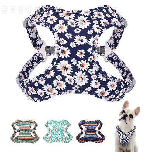 Mesh Nylon Dog Harness Reflective Dogs Vest Breathable Pet Harnesses Vests For Small Medium Large Dogs Chihuahua Flower Print