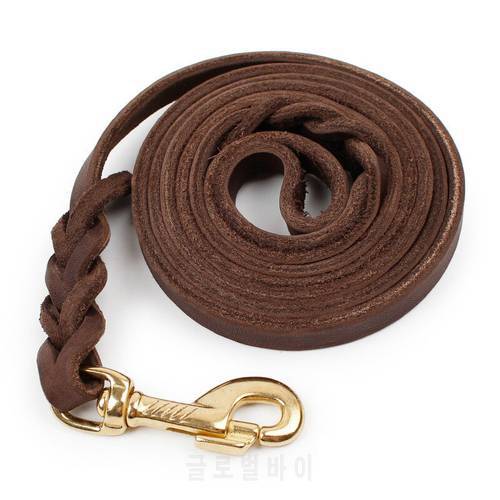 1.2CM Width Handmade Genuine Dog Leash Leather Brown Braided Strong Pet Dog Leash For Medium Puppy Dog Strap