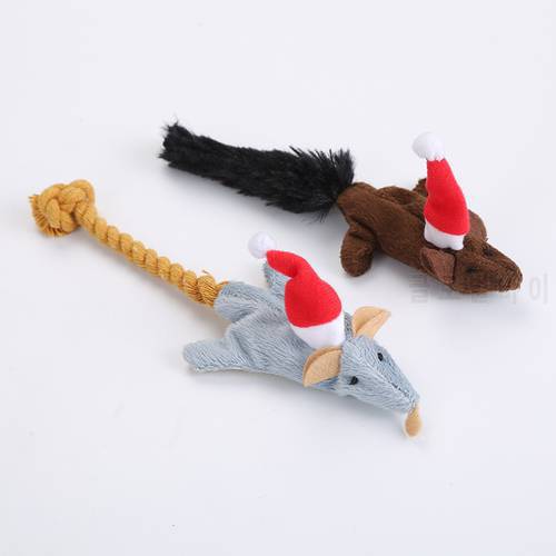 Cat toy Christmas hat mouse shape plush toy plush cotton rope tail toy cute pet kitten interactive toy For Cats Pet Supplies