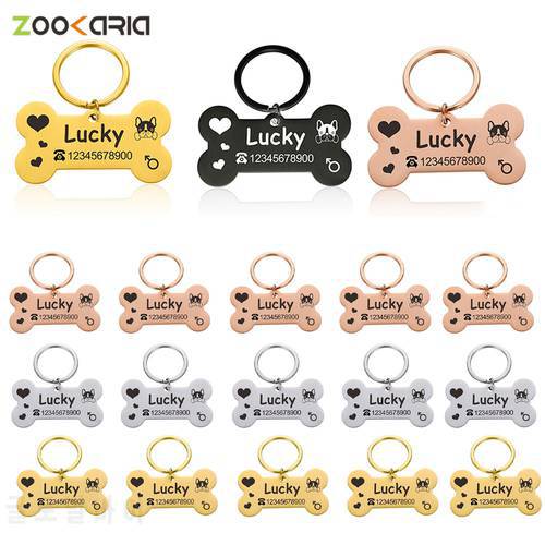 Engraved Pet Id Tags Custom Metal Bone Collar for Cat Silent Tag Personalized Collar With Name Plate Anti-lost Dog Accessories