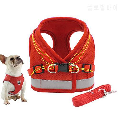 Pet Dog Reflective Nylon Mesh Harness and Leash Collar Set for Small Medium Dogs Cat Chihuahua Pug Walking Lead Leash
