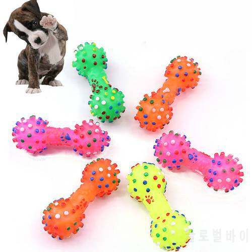 1pc Pet Chewing Toy for Dog Puppy Sound Polka Dot Squeaky Toy Rubber Dumbbell Dog Toy Tooth Cleaning Elasticity Interactive Toys