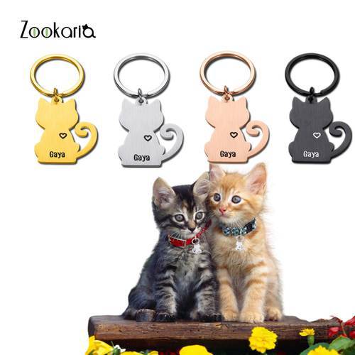 Stainless Steel Personalized Cat Tag Custom Cats Kitten ID Tag Engraved Cat Collar Pendant Necklace Pet Accessories Meow Shape