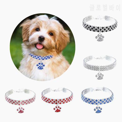 Diamond Inlaid Pet Cat Collar Pets Shiny Crystal Elastic Cats Collars Footprints Accessories For Cat Dog Necklace Jewelry Collar