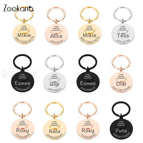 Personalized Pet ID Tags I AM MICRO CHIPPED Anti-lost Engraved Pets ID Name Plate for Cats Puppy Dog Collar Tag Pendant Keyring