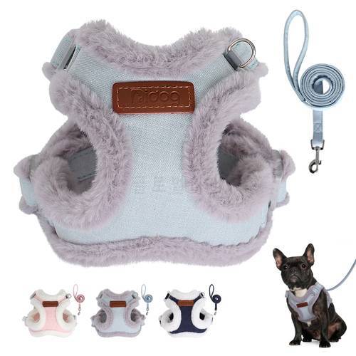 Warm Padded Dog Harness and Leash Set Small Medium Dogs Cat Vest Harnesses With Pet Lead Leash Chihuahua Yorkshire Soft Fleece