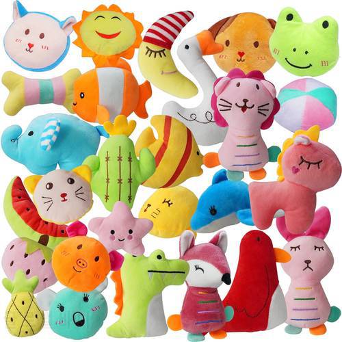 27 Packs Plush Squeaky Toys for Small Dog Bulk Animal Fruit Teething Chew Pet Puppies Toy